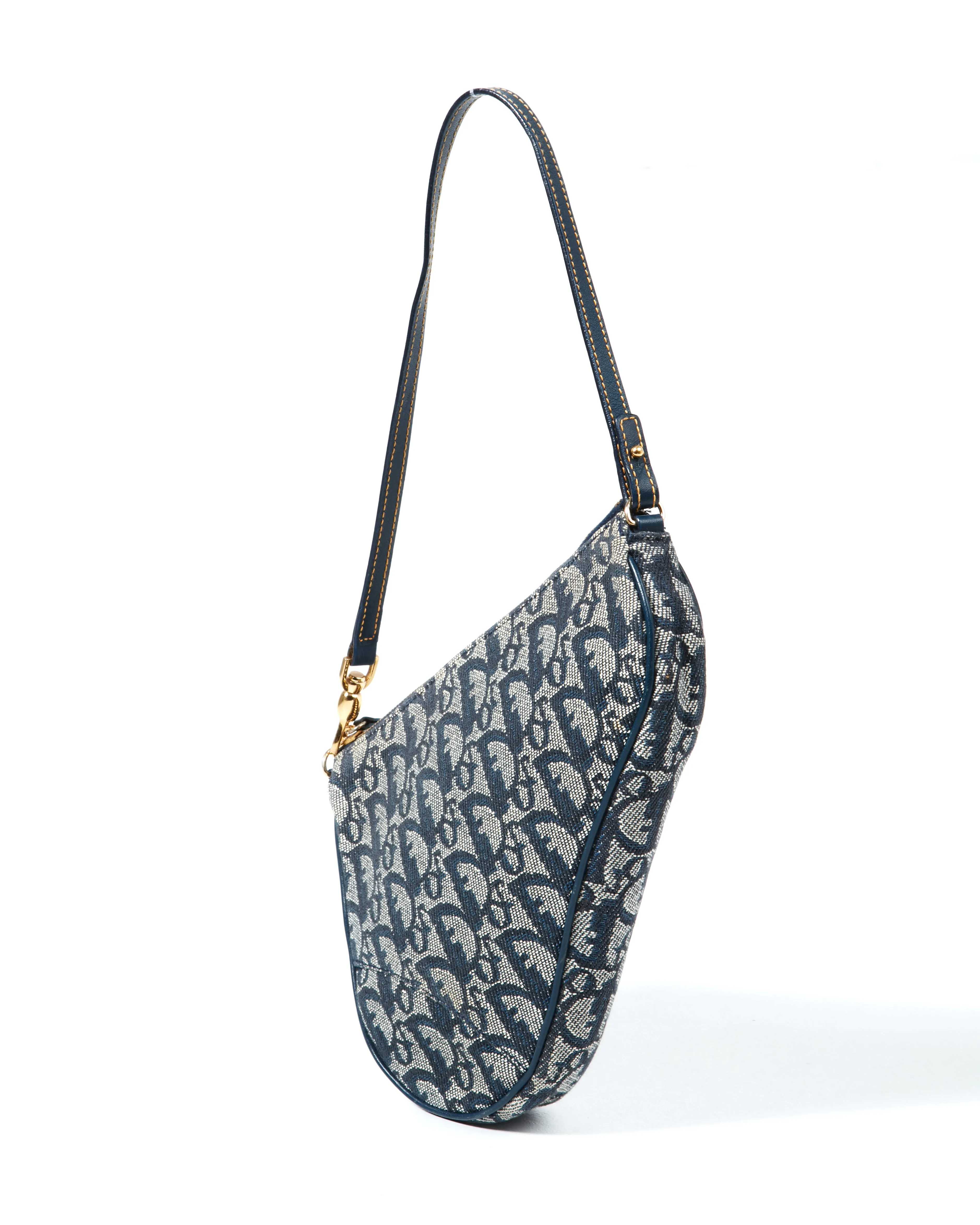 Dior Vintage Navy Diorissimo Mini Saddle Pochette Shoulder Bag
