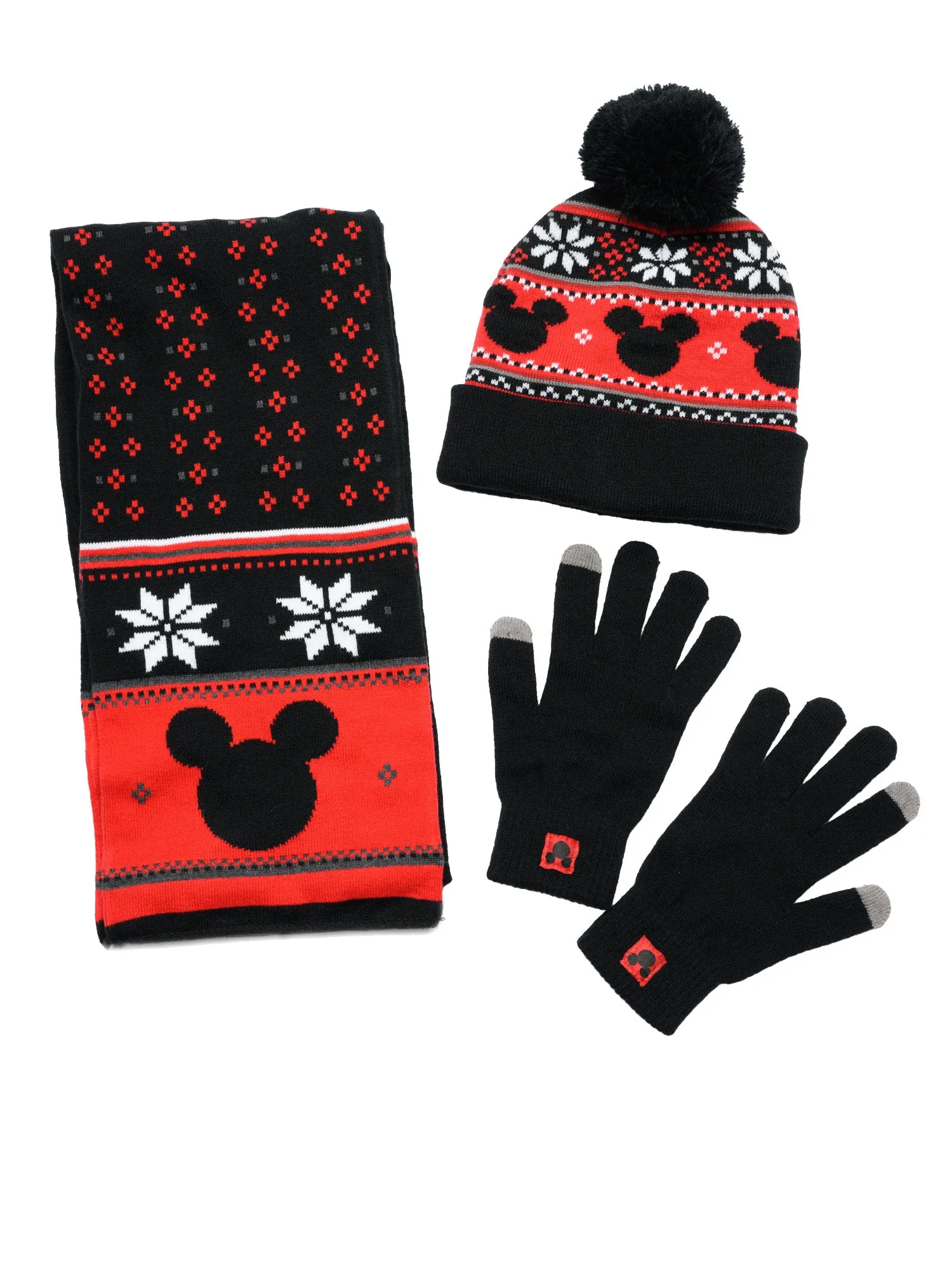 Disney Mickey Mouse Knit Beanie Hat, Gloves & Scarf 3-Piece Adult Winter Set