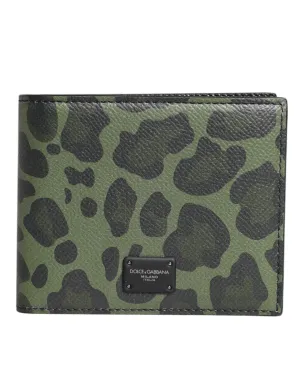 Dolce & Gabbana Black Green Leather DG Plaque Bifold Card Holder Wallet