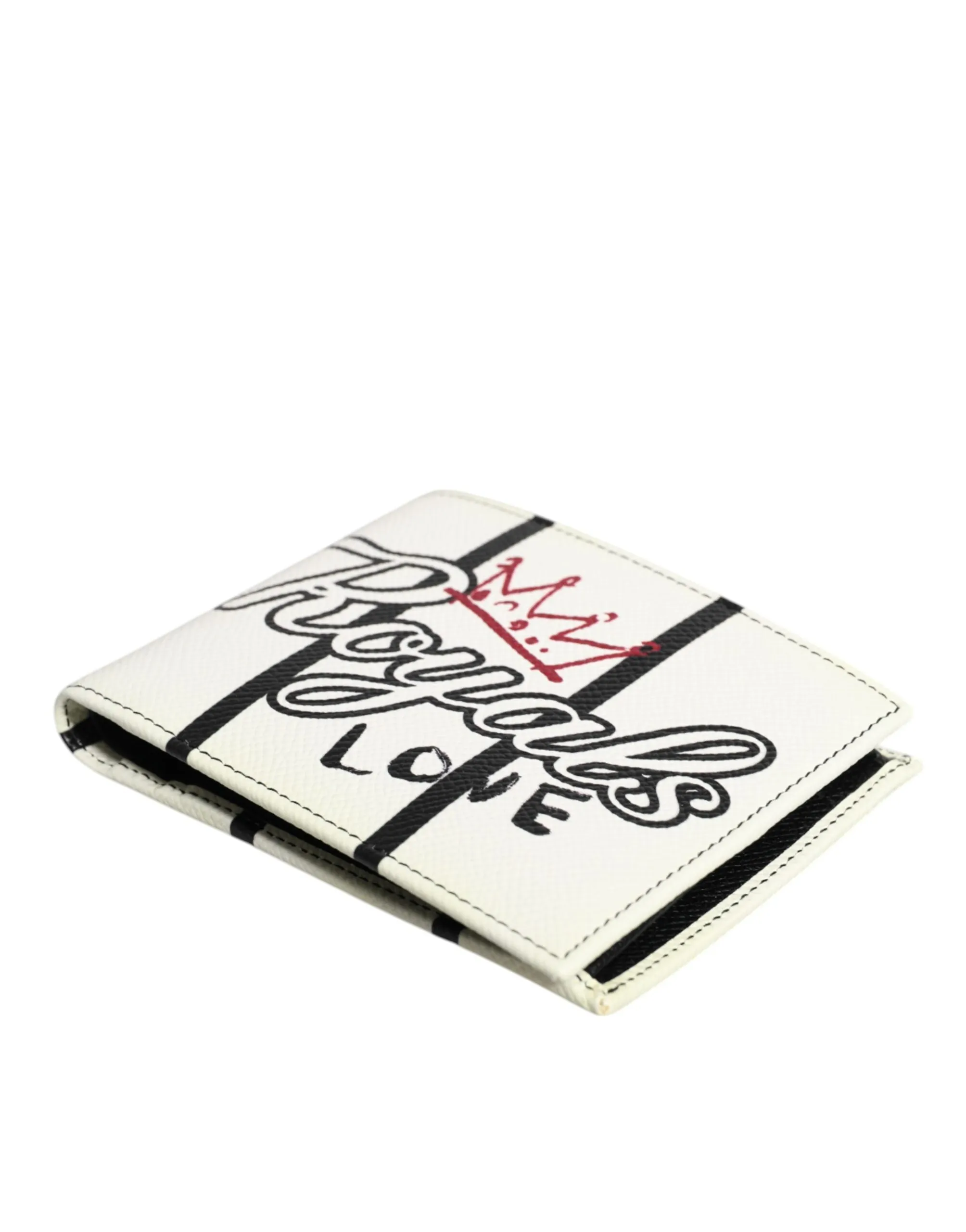 Dolce & Gabbana White Leather DG Crown Royals Bifold Card Holder Wallet