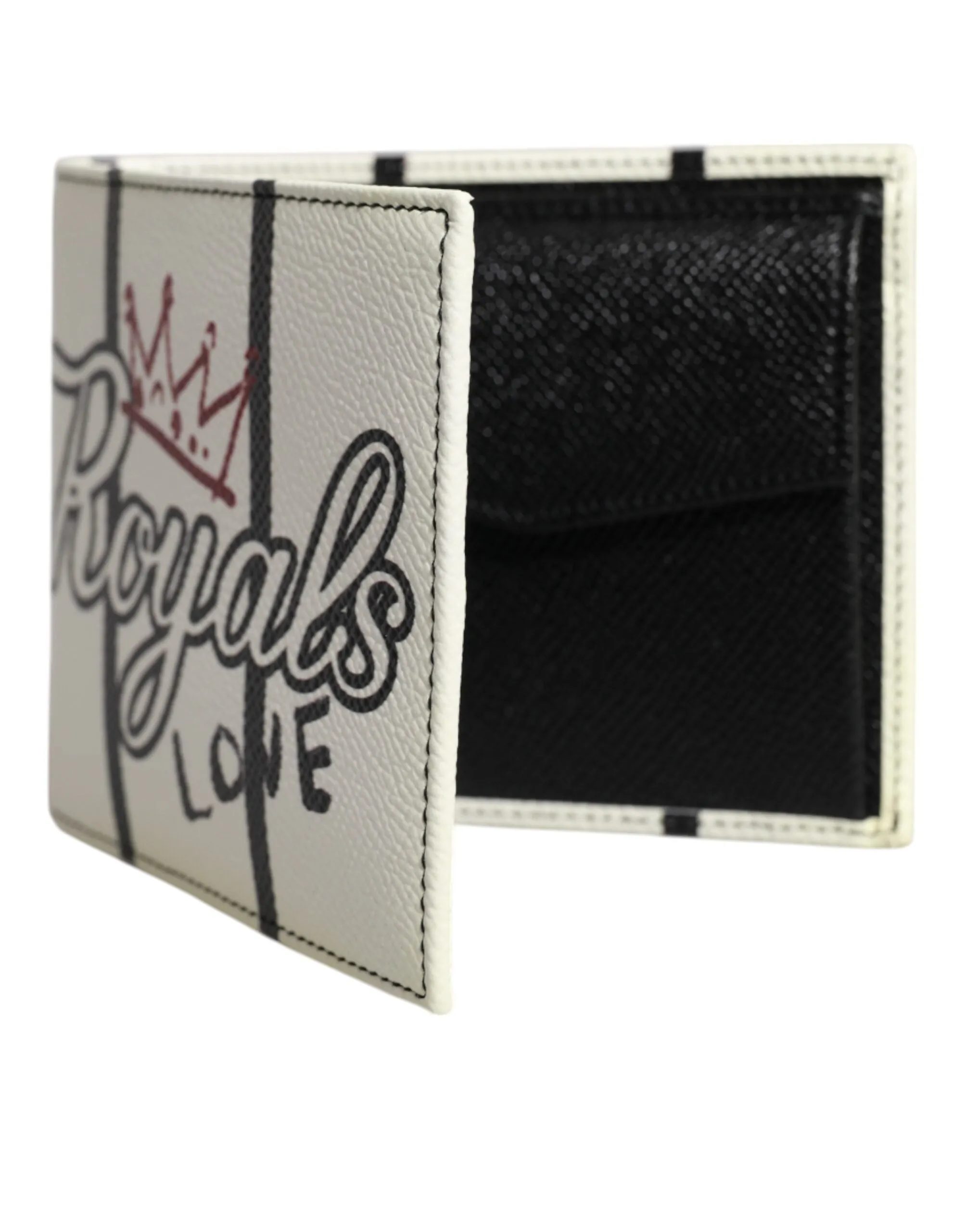 Dolce & Gabbana White Leather DG Crown Royals Bifold Card Holder Wallet