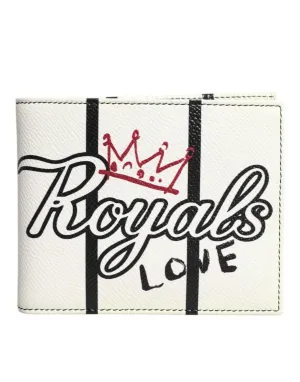 Dolce & Gabbana White Leather DG Crown Royals Bifold Card Holder Wallet