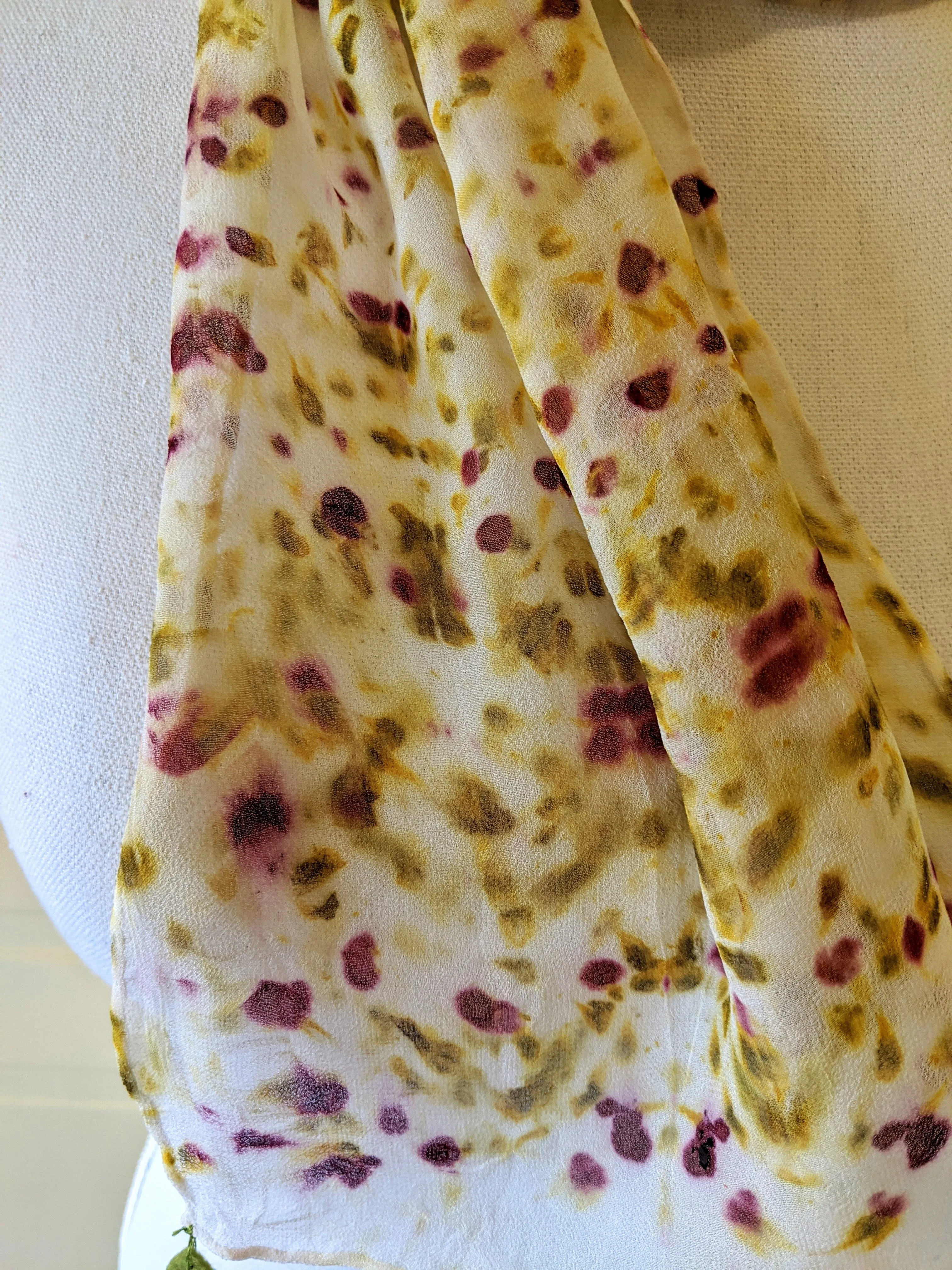 Dot to Dot / Yellow & Red Eco Print Silk Chiffon Scarf