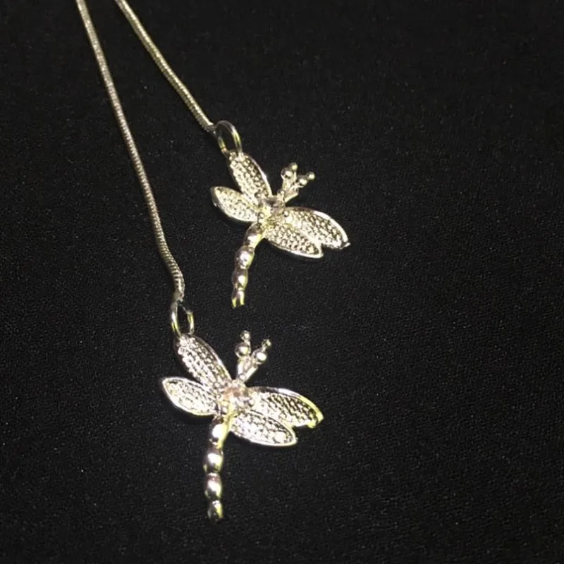 Dragonfly Duo Sterling Silver Pendant Necklace