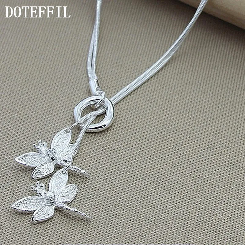 Dragonfly Duo Sterling Silver Pendant Necklace
