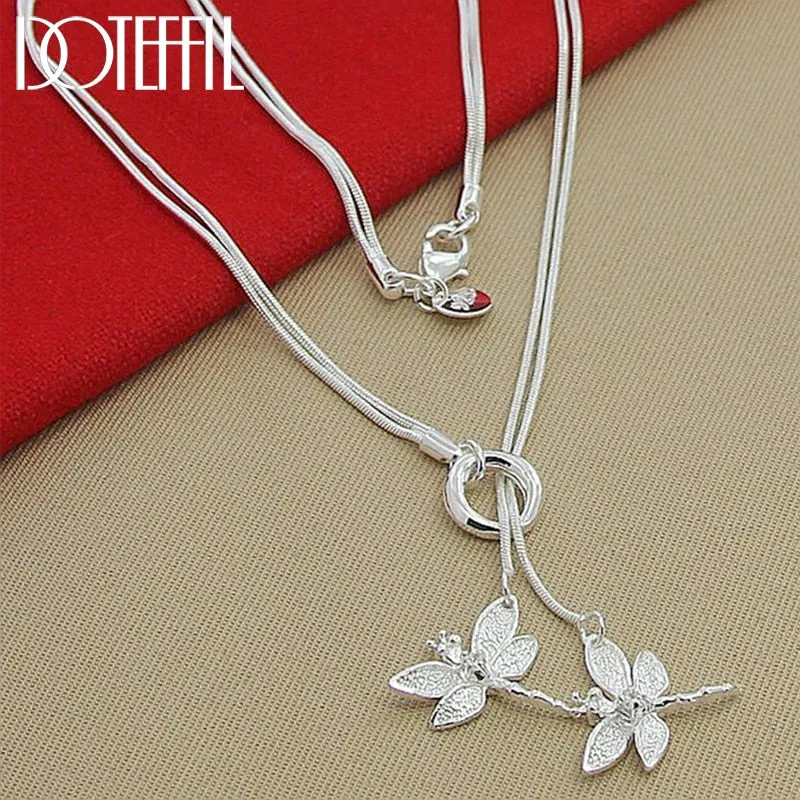 Dragonfly Duo Sterling Silver Pendant Necklace