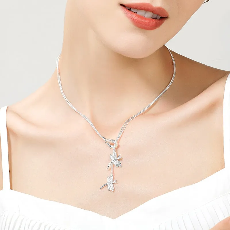 Dragonfly Duo Sterling Silver Pendant Necklace