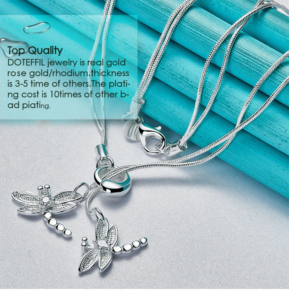 Dragonfly Duo Sterling Silver Pendant Necklace