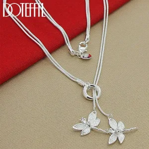 Dragonfly Duo Sterling Silver Pendant Necklace