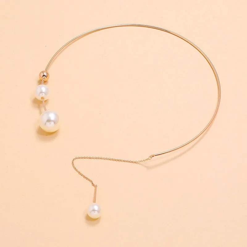 Elegant White Pearl Chain Necklace For Women Wedding Jewelry Collar