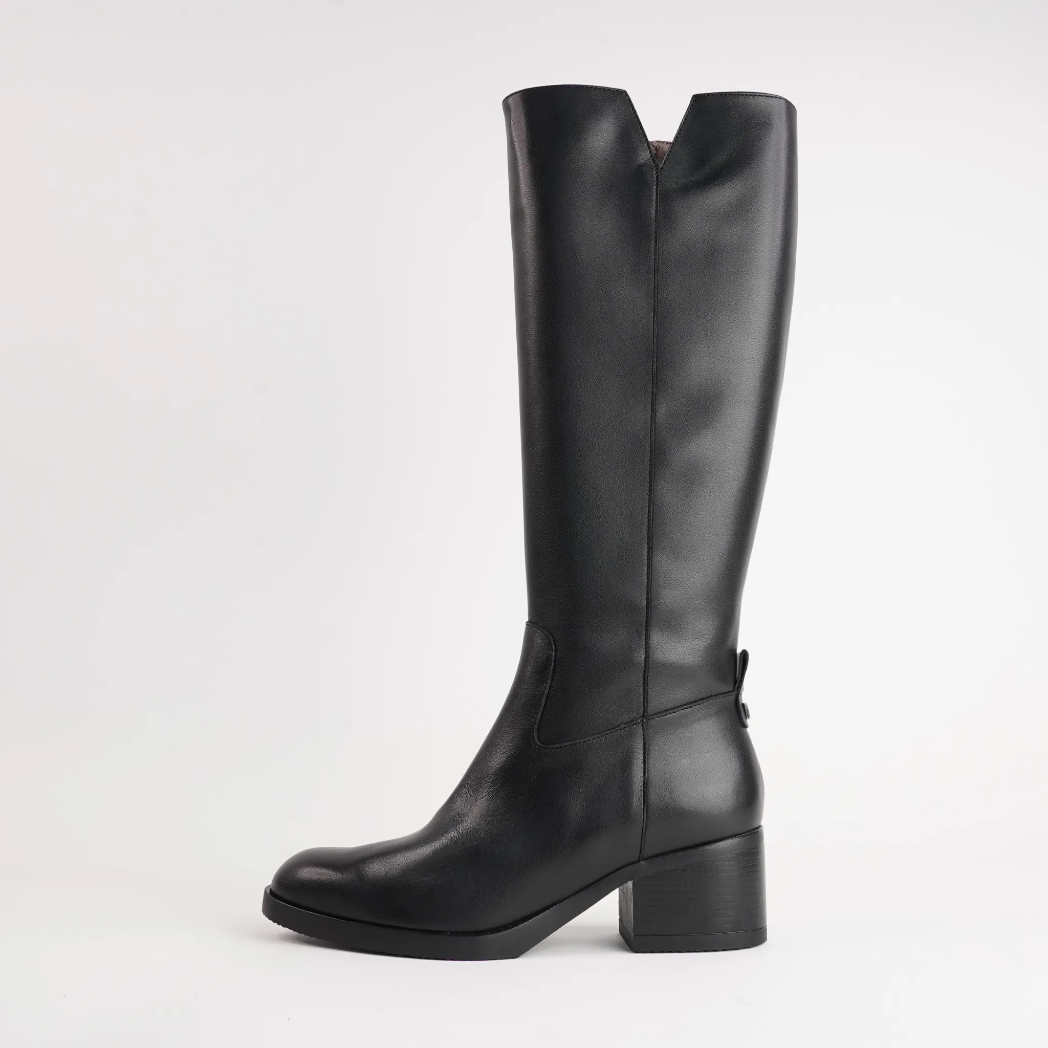 Elowen Black Leather Knee High Boots