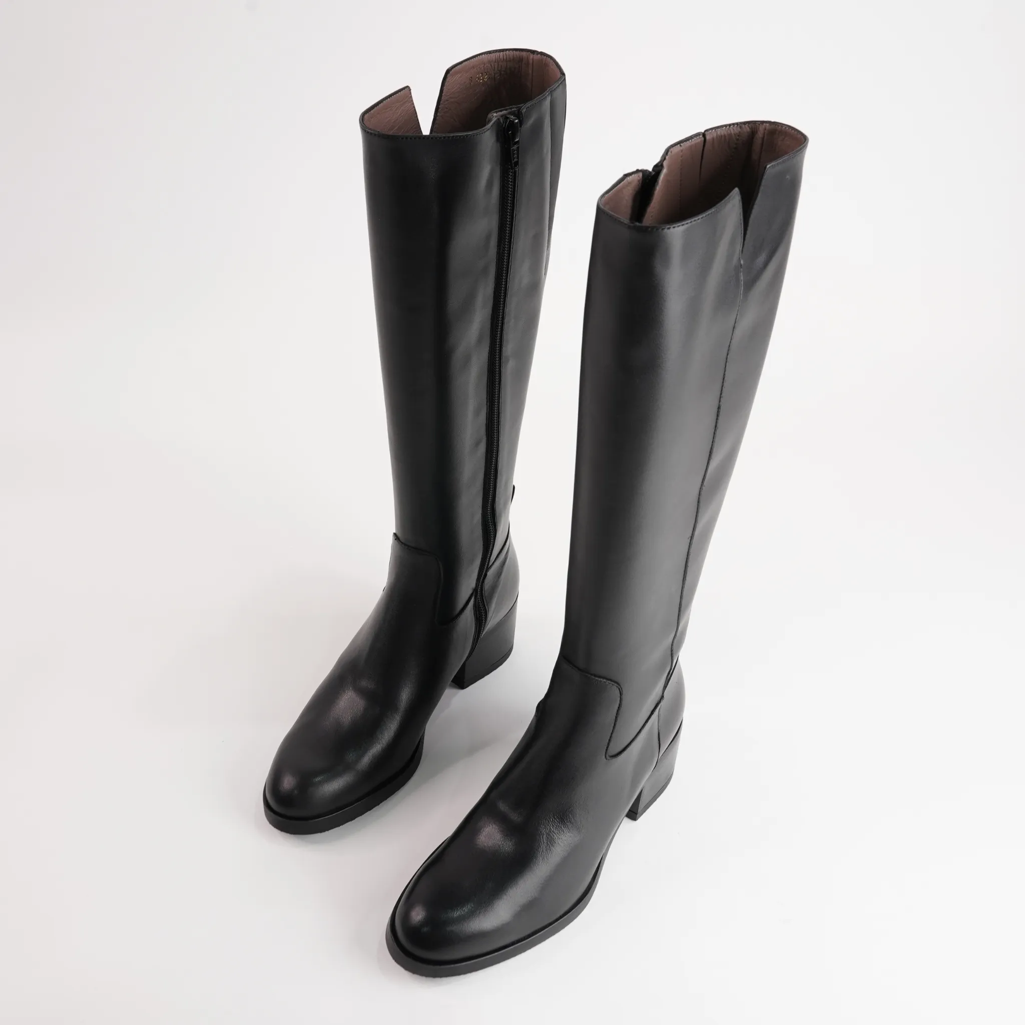 Elowen Black Leather Knee High Boots