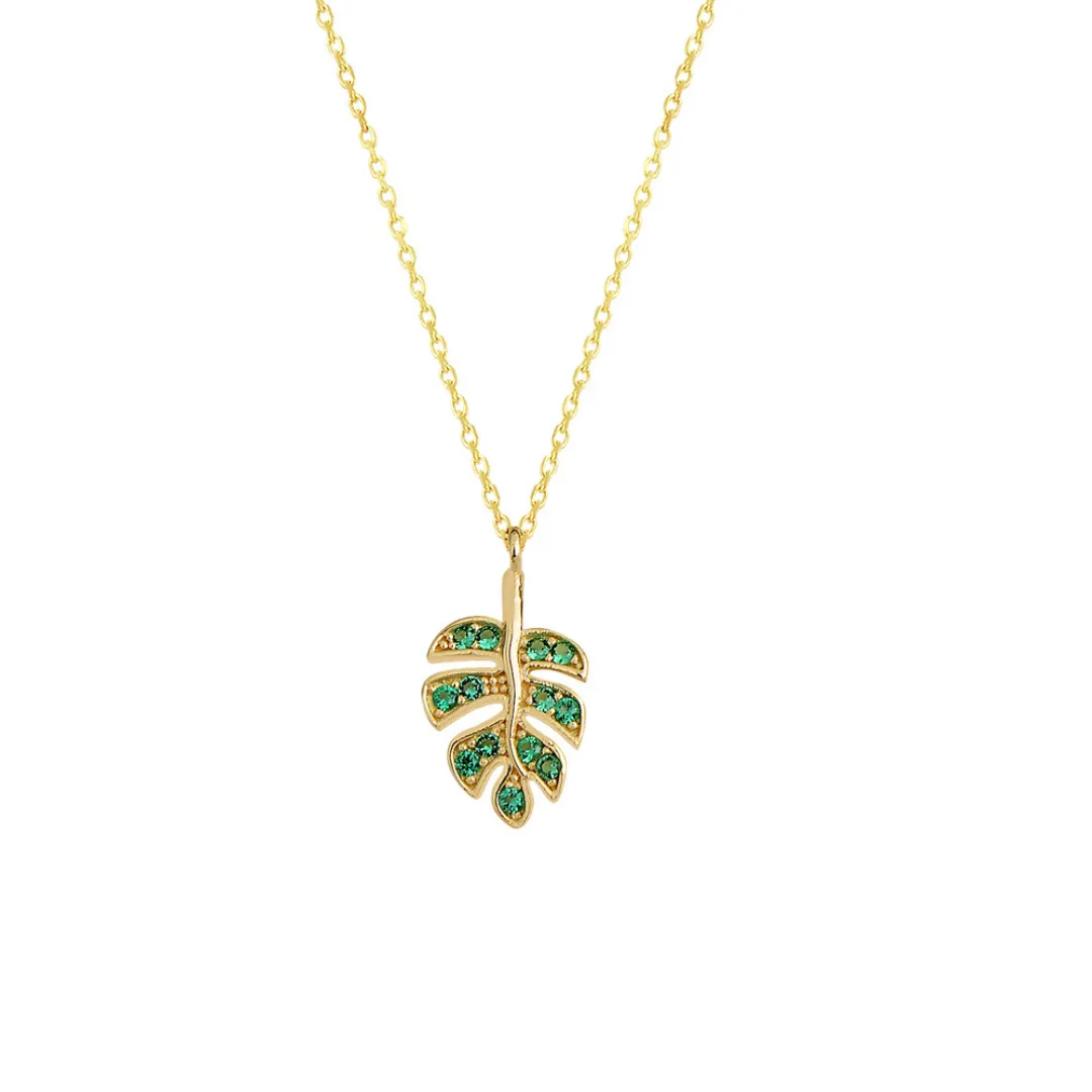 Emerald Leaf Charm Necklace