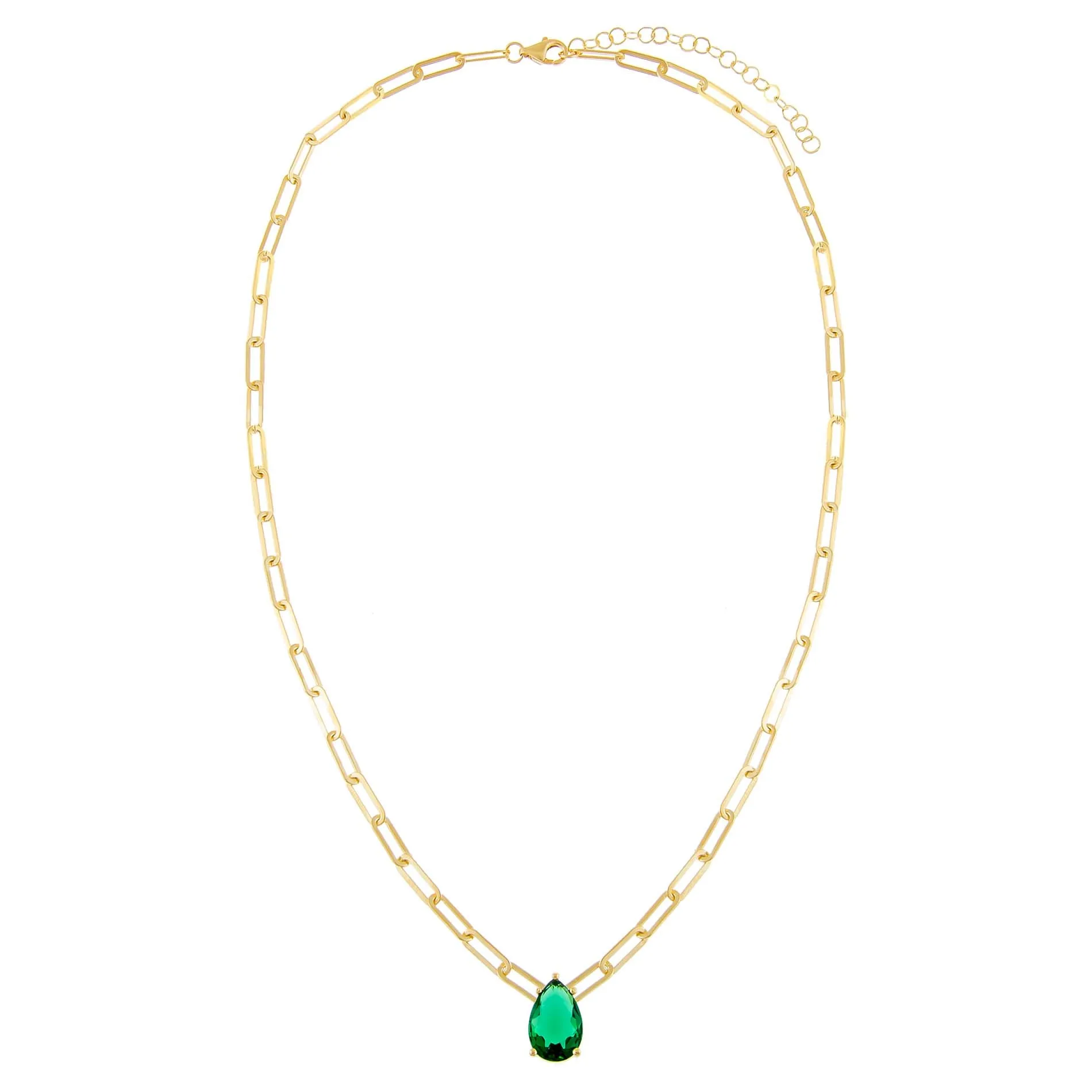 Emerald Teardrop Paperclip Necklace