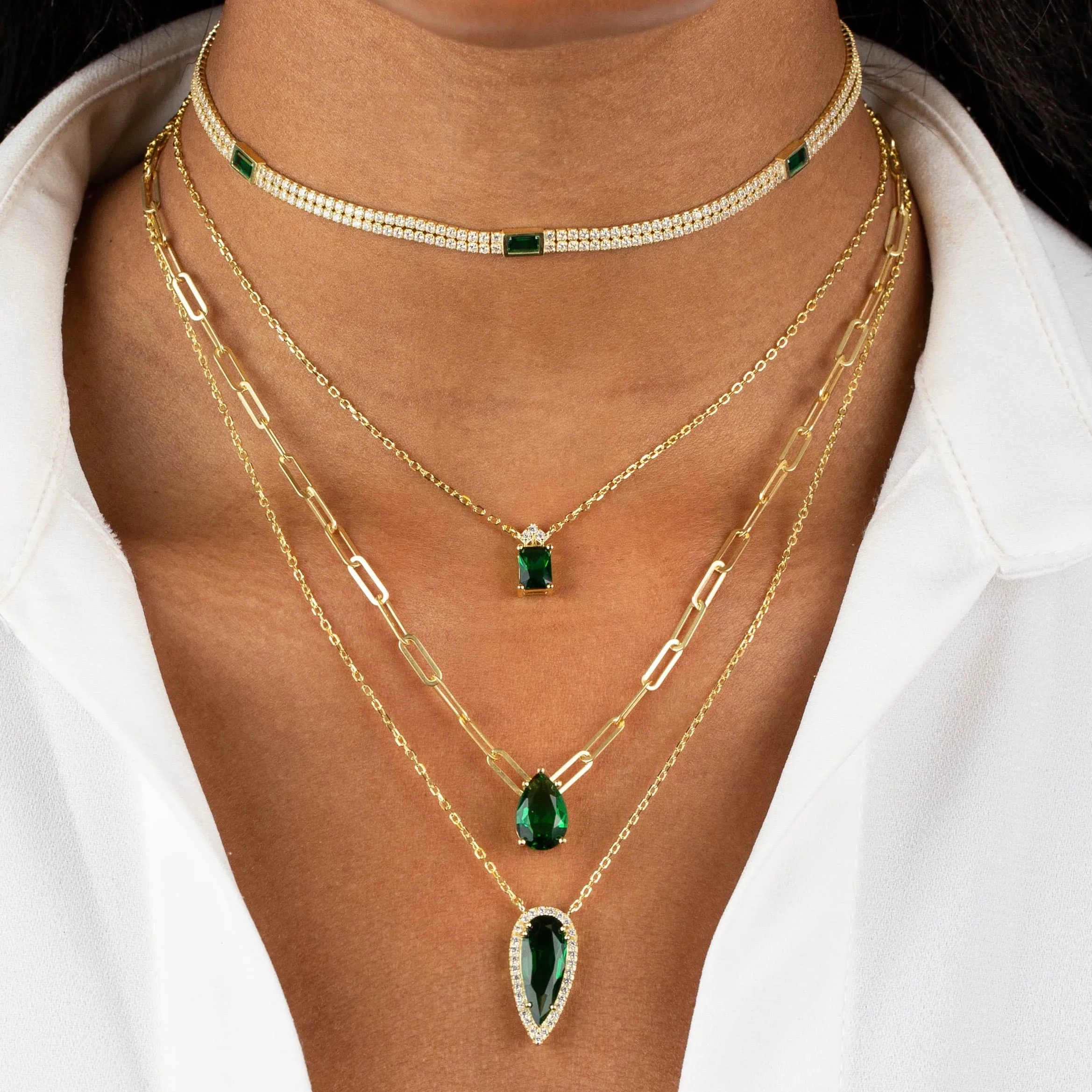 Emerald Teardrop Paperclip Necklace