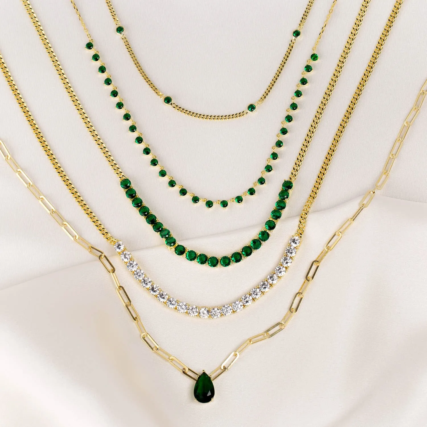 Emerald Teardrop Paperclip Necklace