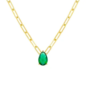Emerald Teardrop Paperclip Necklace