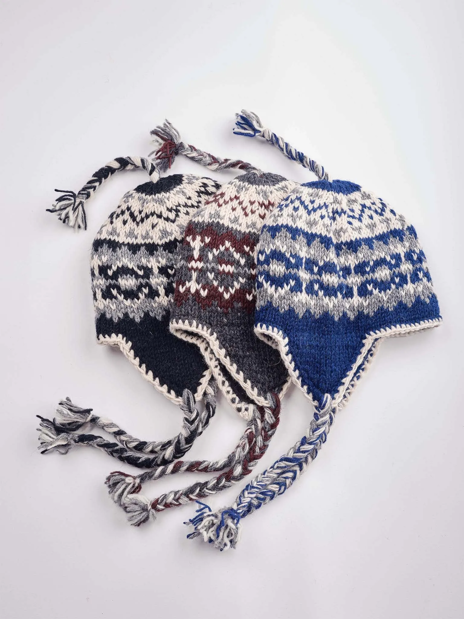 Fair Isle Adult Earflap Wool Beanie.