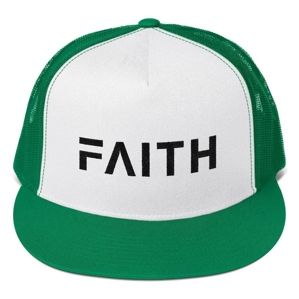 FAITH 5-Panel Christian Snapback Trucker Hat Embroidered in Black Thread