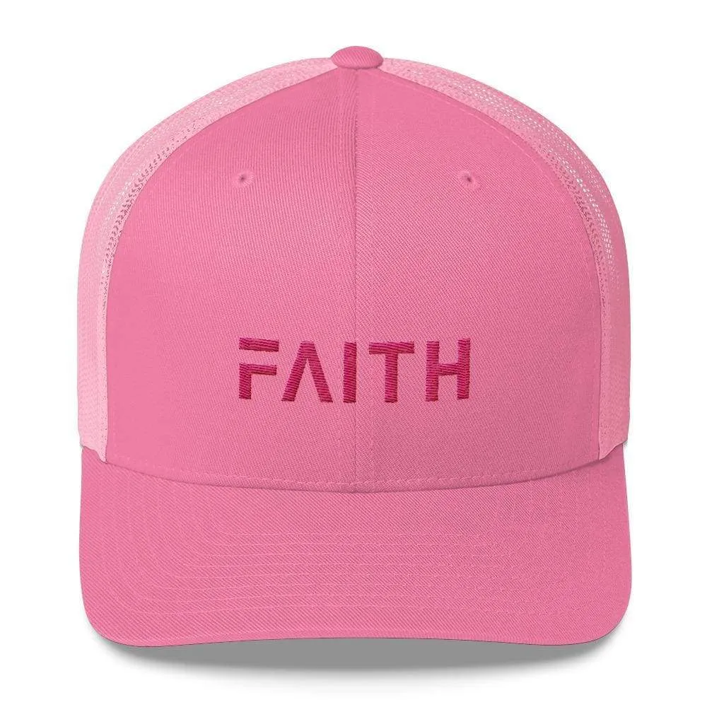 FAITH Christian Snapback Trucker Hat Embroidered in Pink Thread
