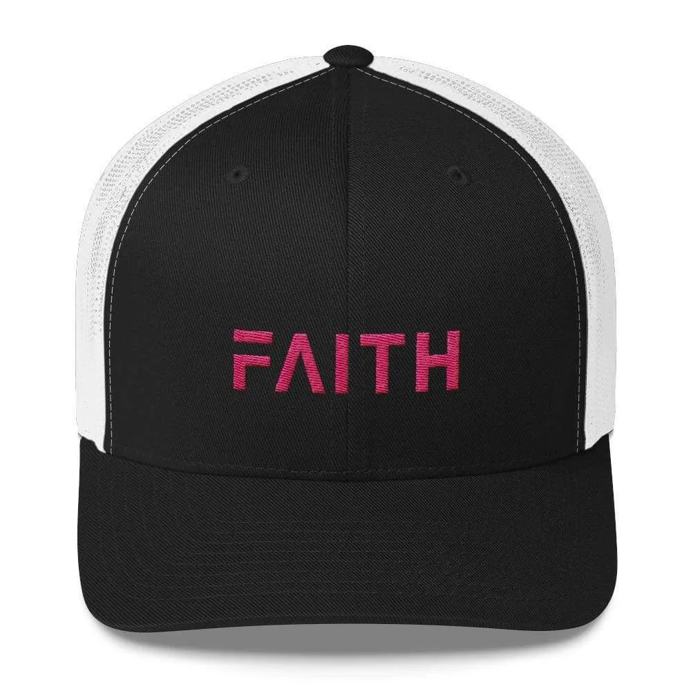 FAITH Christian Snapback Trucker Hat Embroidered in Pink Thread