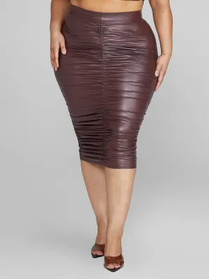 Fashion To Figure - Chantel Leather Look Ruched Midi Skirt