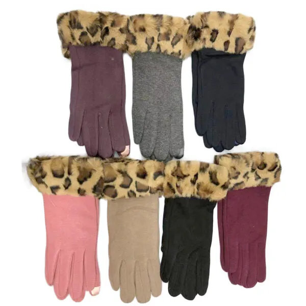 Faux Leopard Fur Gloves