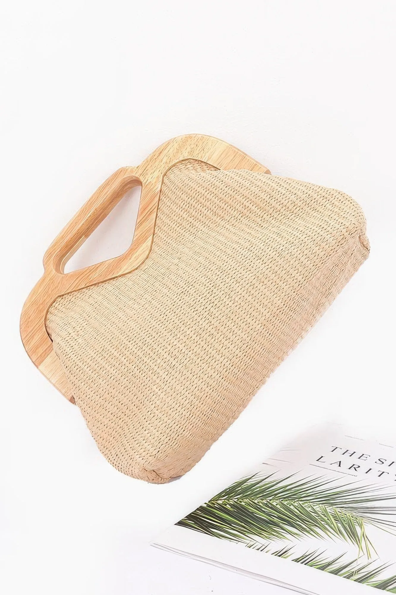 Faux Straw Wood Frame Clutch