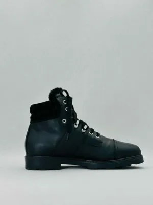 FENDI Fur Trim Black Ankle Boots 36