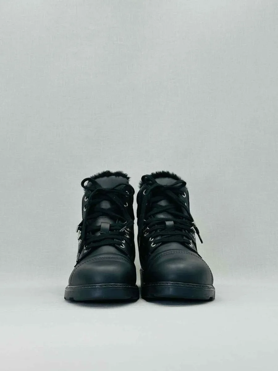 FENDI Fur Trim Black Ankle Boots 36