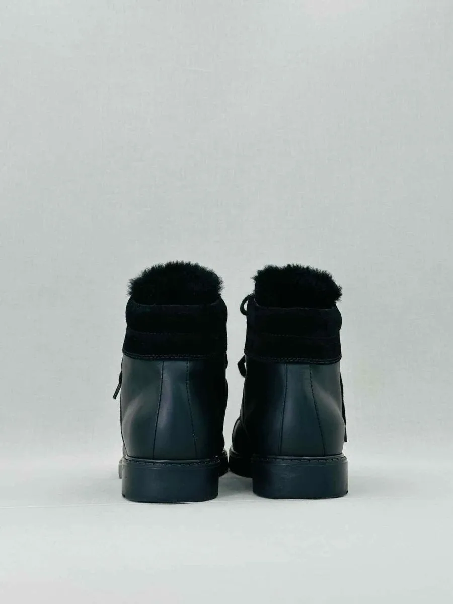 FENDI Fur Trim Black Ankle Boots 36