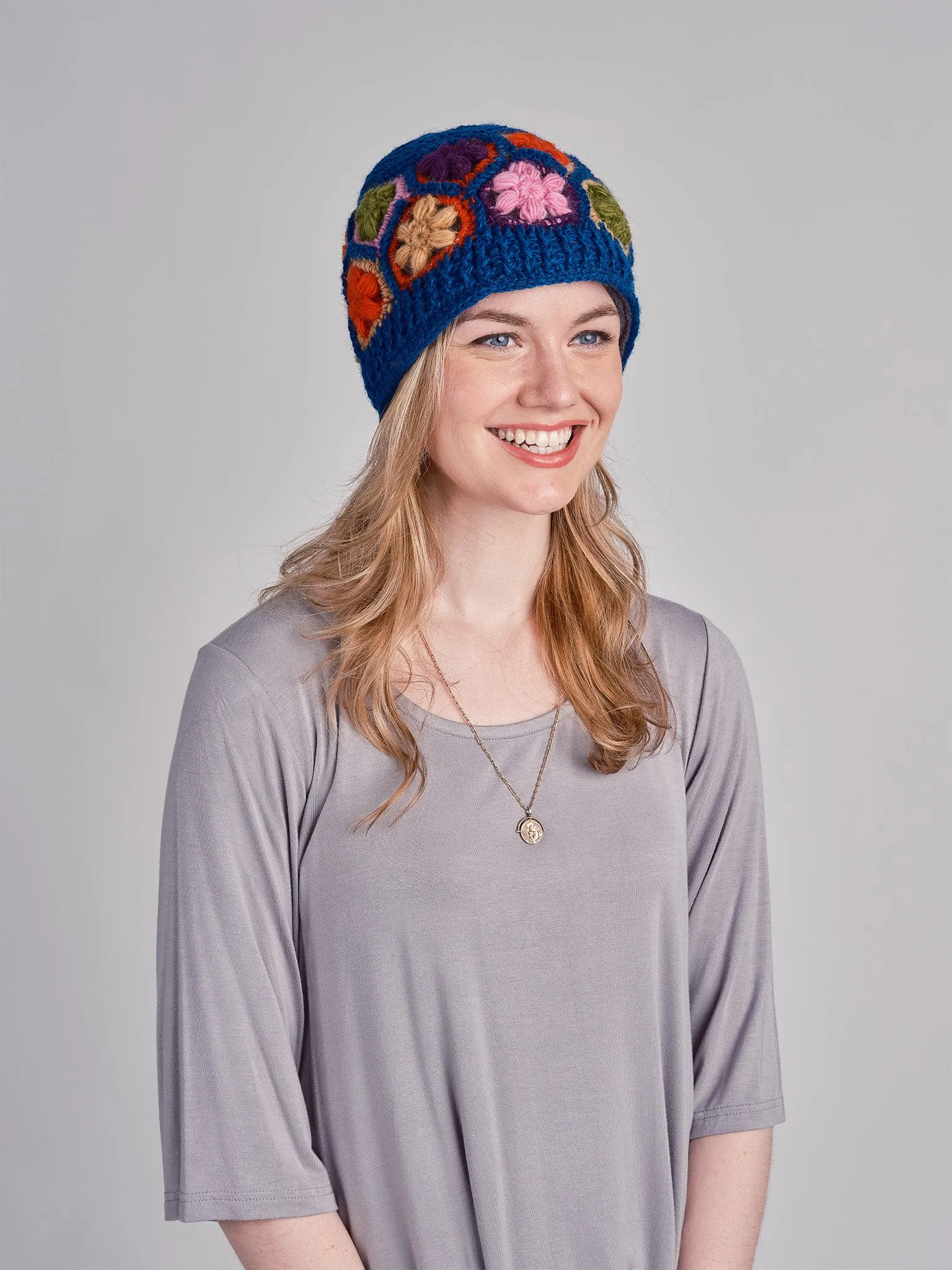 Floral Crochet Wool Beanie.