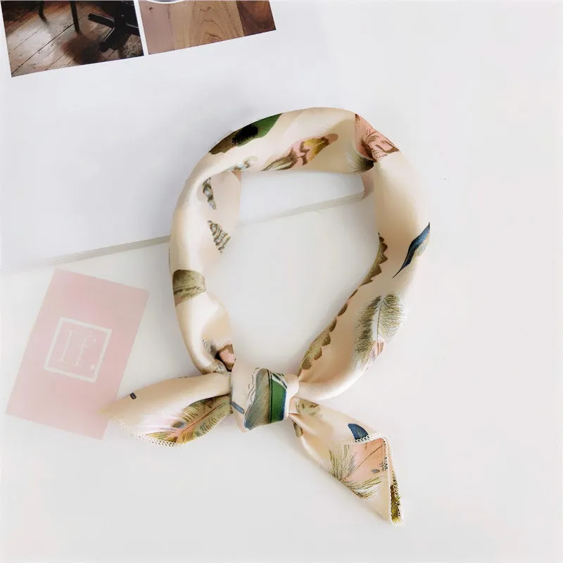 Floral Print Silk Small Square Scarf for Women - 40 Colors