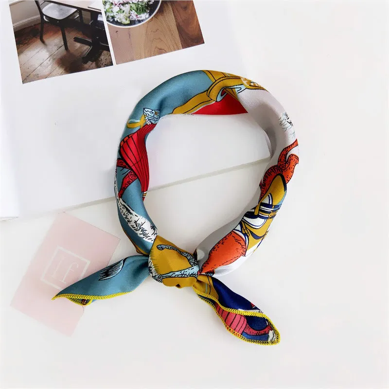 Floral Print Silk Small Square Scarf for Women - 40 Colors