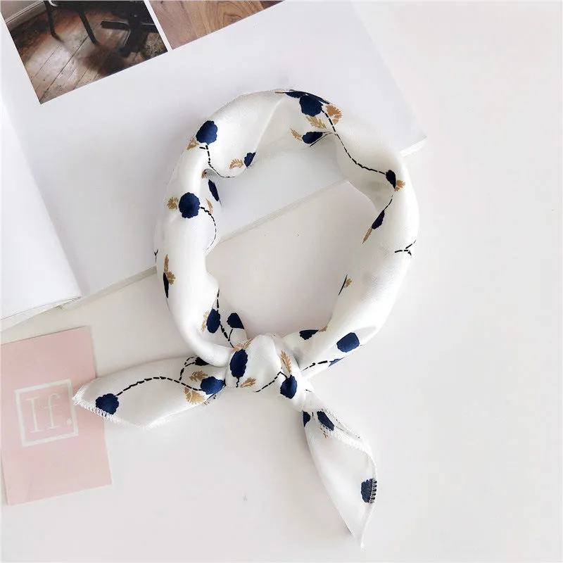 Floral Print Silk Small Square Scarf for Women - 40 Colors
