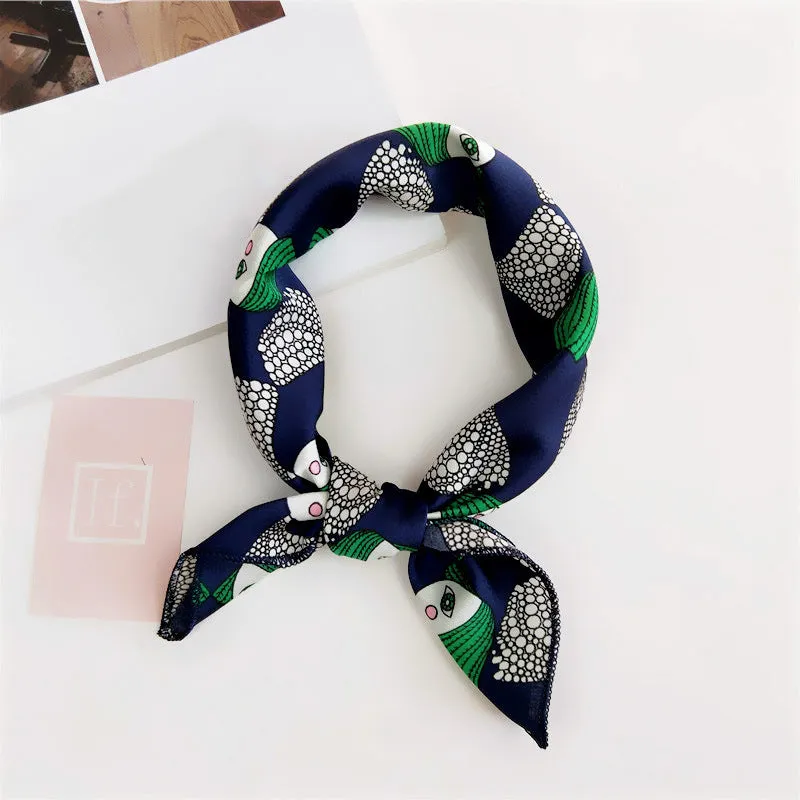 Floral Print Silk Small Square Scarf for Women - 40 Colors