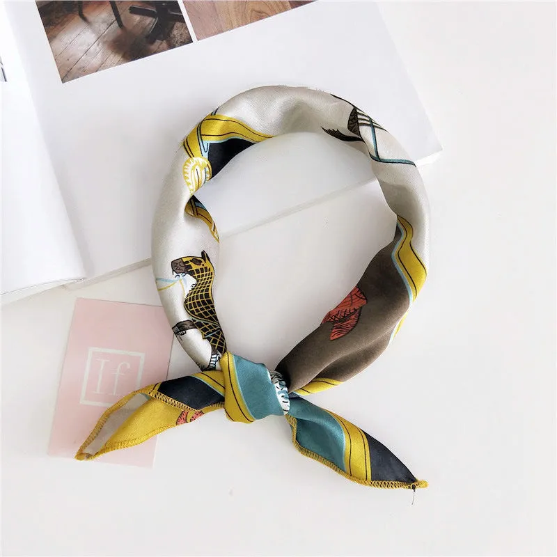 Floral Print Silk Small Square Scarf for Women - 40 Colors