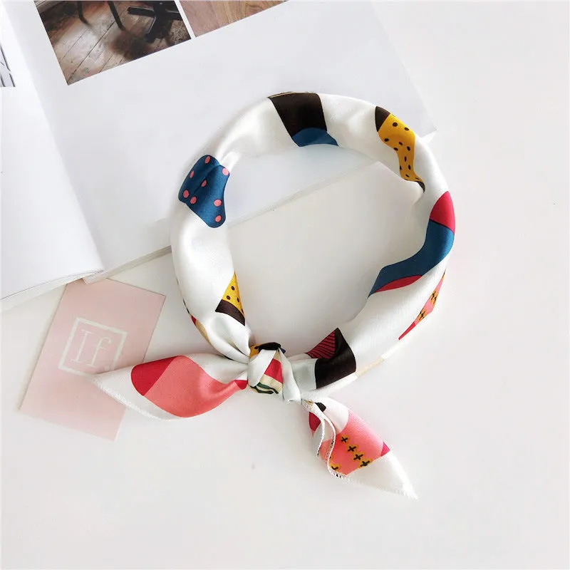 Floral Print Silk Small Square Scarf for Women - 40 Colors