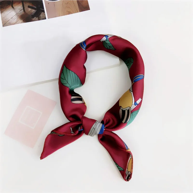 Floral Print Silk Small Square Scarf for Women - 40 Colors