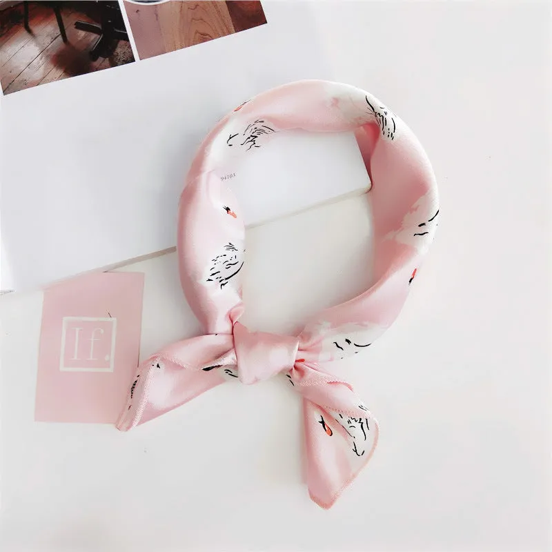 Floral Print Silk Small Square Scarf for Women - 40 Colors