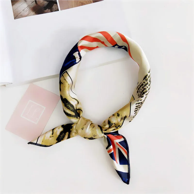 Floral Print Silk Small Square Scarf for Women - 40 Colors