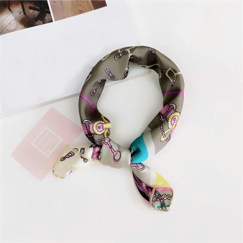 Floral Print Silk Small Square Scarf for Women - 40 Colors
