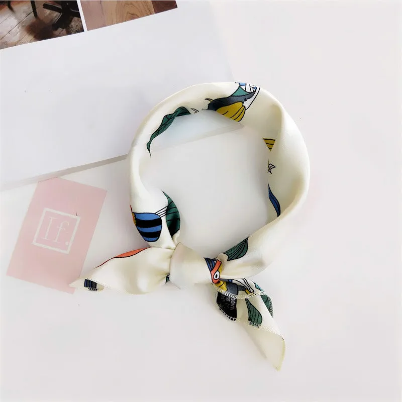 Floral Print Silk Small Square Scarf for Women - 40 Colors