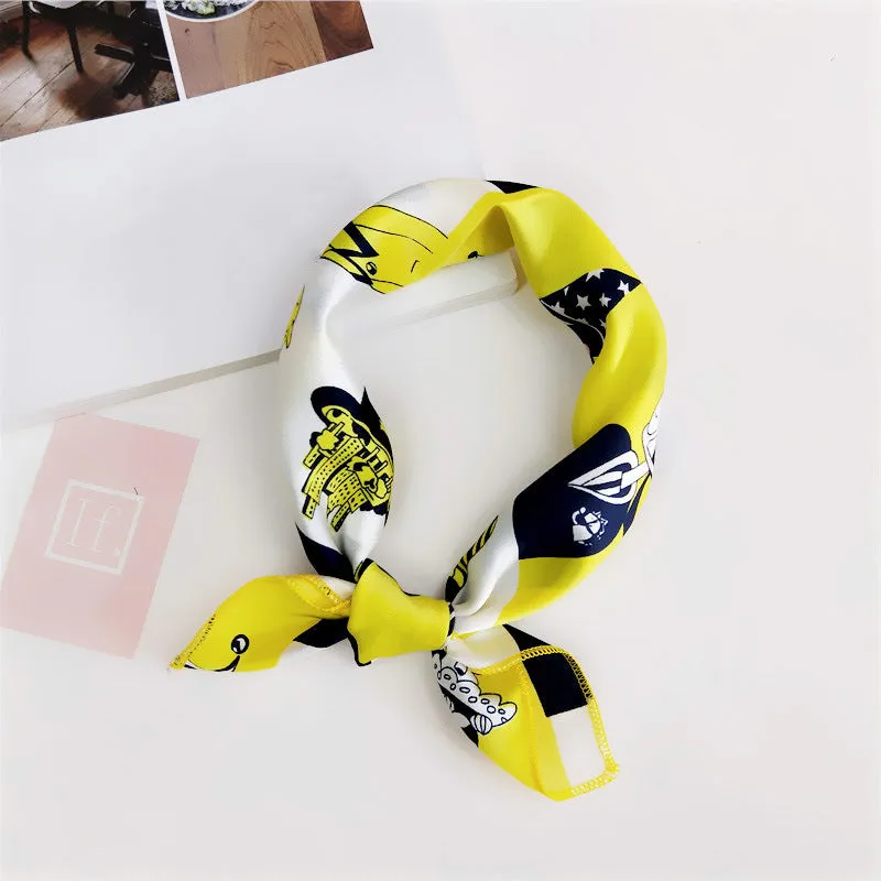 Floral Print Silk Small Square Scarf for Women - 40 Colors
