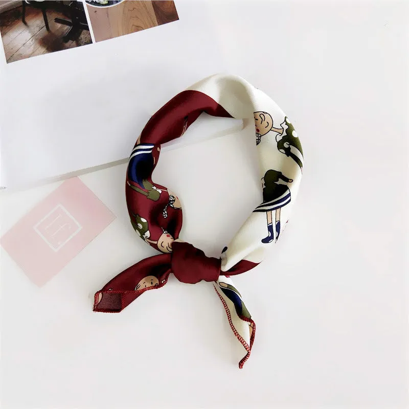 Floral Print Silk Small Square Scarf for Women - 40 Colors