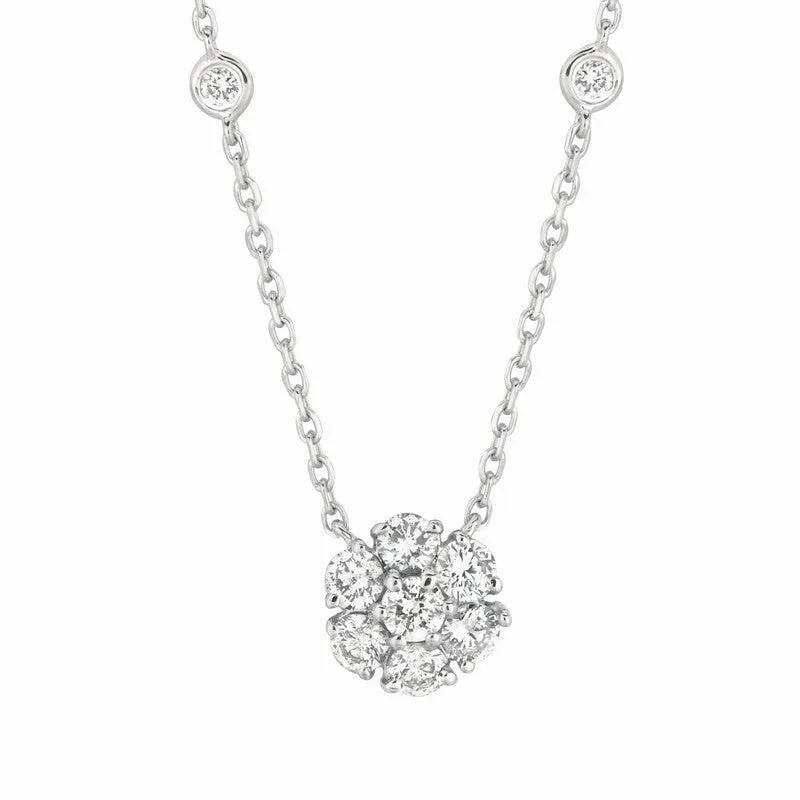 FLOWER & 8 BEZEL DIAMOND NECKLACE 14K GOLD (2.5 CTW)