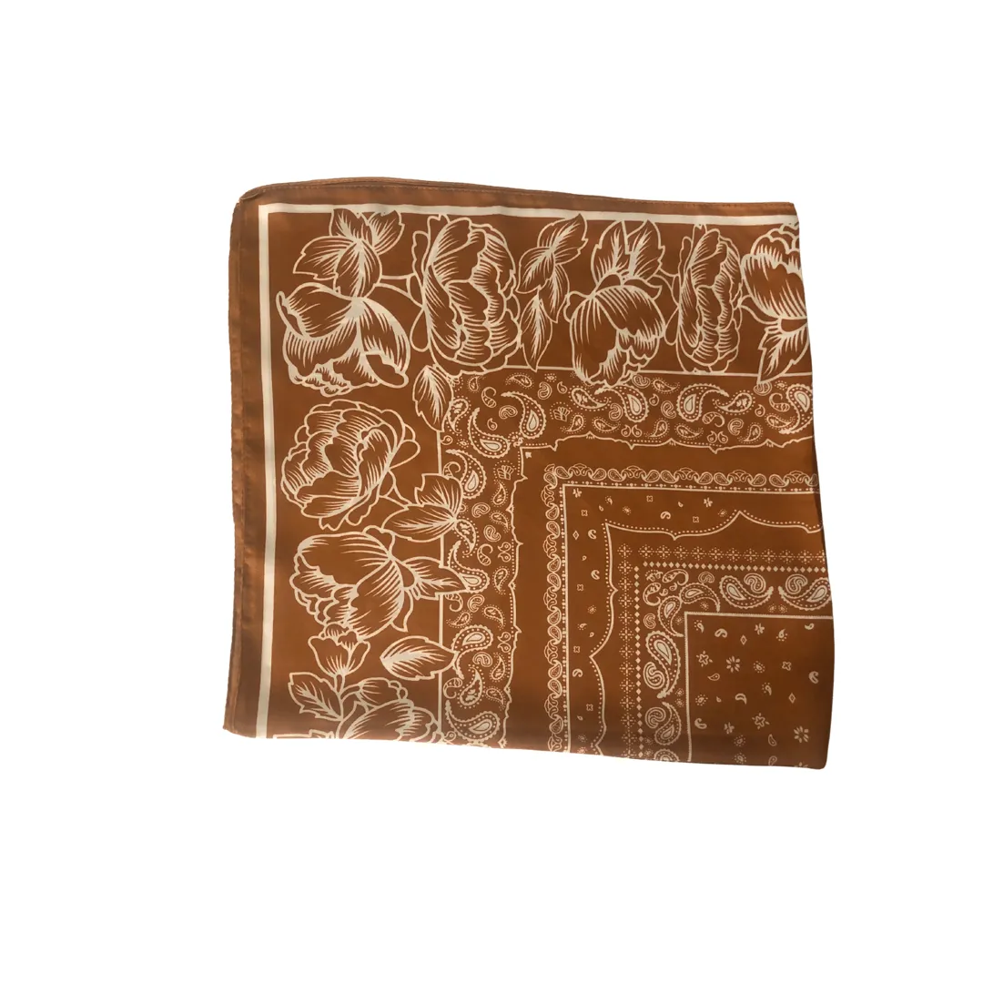 Flower Necktie Poly Silk Scarf - Toast