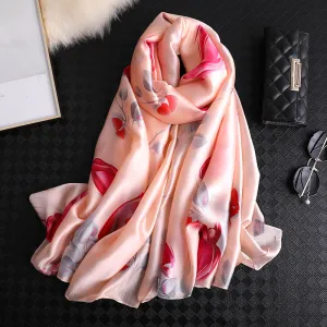 Flower Print Silk Scarf Shawl Wrap for Women Ladies Girls 90x180