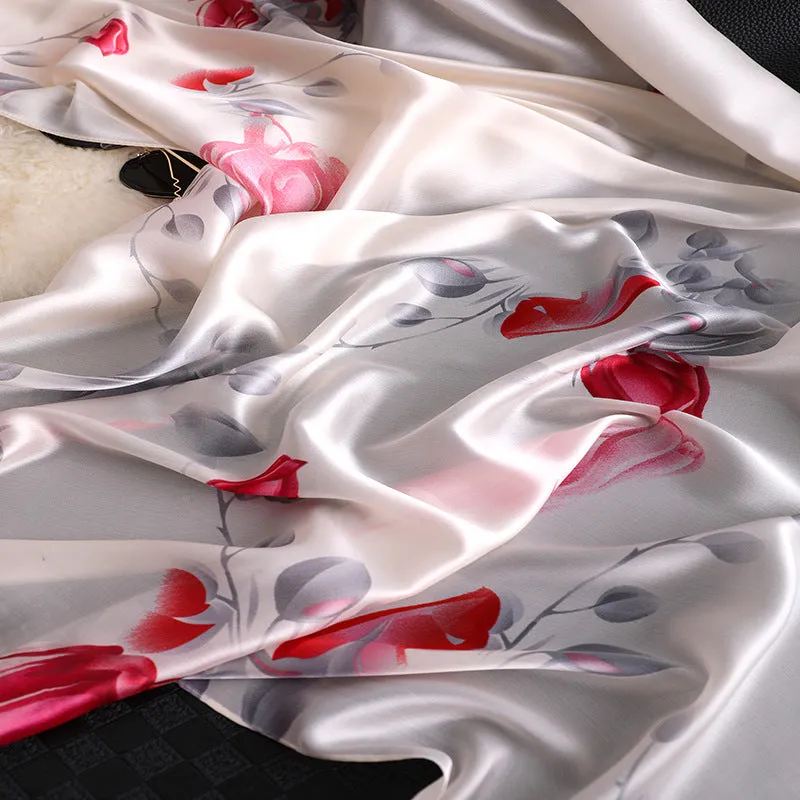 Flower Print Silk Scarf Shawl Wrap for Women Ladies Girls 90x180