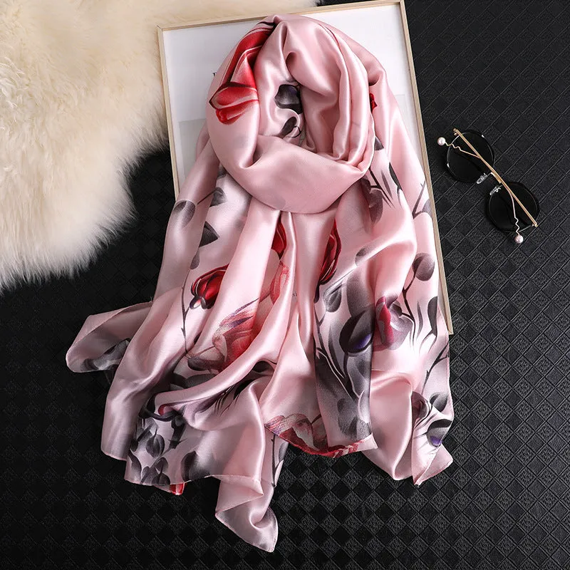 Flower Print Silk Scarf Shawl Wrap for Women Ladies Girls 90x180